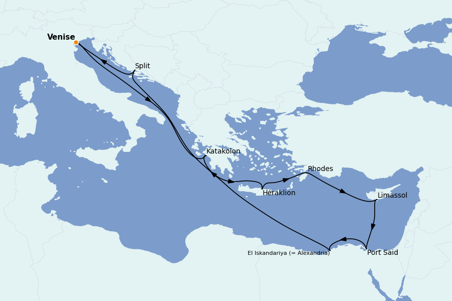 Itinéraire de la croisière Méditerranée Occidentale 11 jours à bord du MSC Lirica