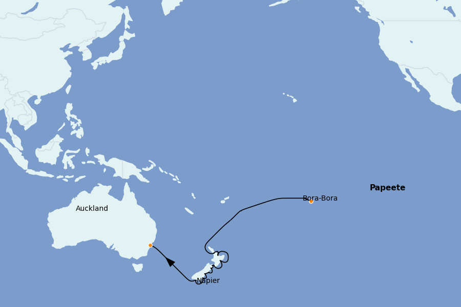 Itinéraire de la croisière Tahiti, Bora Bora, Cook Islands, Nouvelle-Calédonie, Fidji, Vanuatu, Samoa, Salomon 27 jours à bord du Seabourn Quest