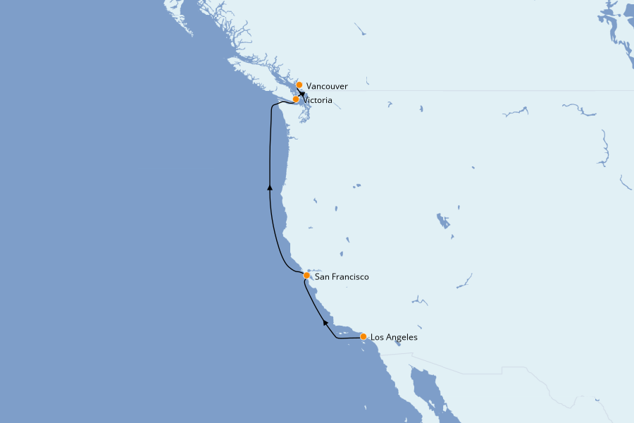 Itinéraire de la croisière Californie 5 jours à bord du Emerald Princess