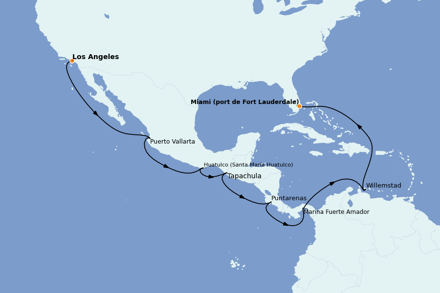 Itinéraire de la croisière Caraïbes de l'Est (Antilles) 16 jours à bord du Crown Princess