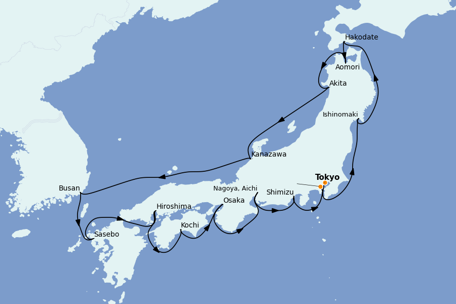 Itinéraire de la croisière Chine, Japon, Hong Kong, Taïwan, Corée du Sud 14 jours à bord du Norwegian Jade