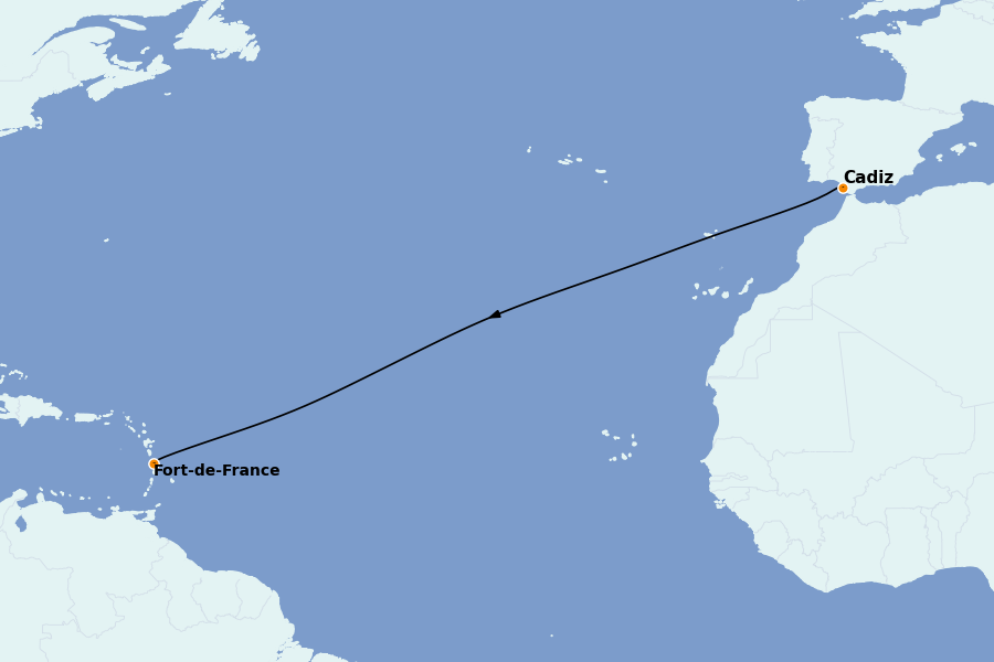 Itinéraire de la croisière Caraïbes de l'Est (Antilles) 12 jours à bord du Le Bougainville