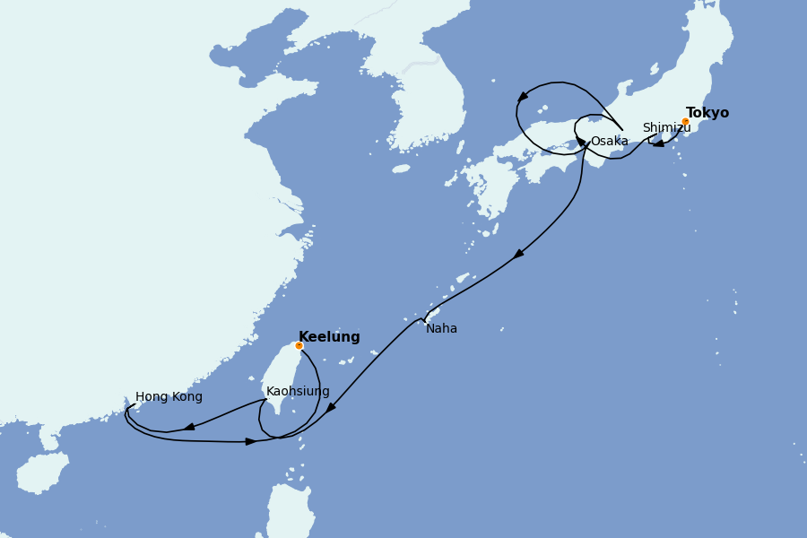 Itinéraire de la croisière Asie 11 jours à bord du Norwegian Sun