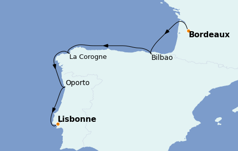 Itinéraire de la croisière Du pays basque espagnol au Portugal 6 jours à bord du MS World Explorer