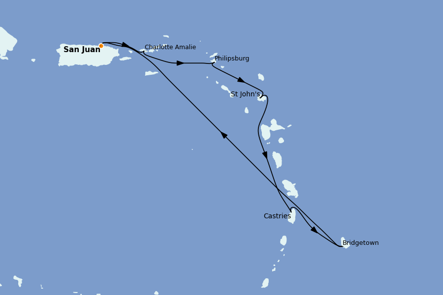 Itinéraire de la croisière Caraïbes de l'Est 7 jours à bord du Grand Princess