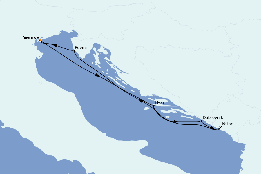 Itinéraire de la croisière Grèce & Adriatique 7 jours à bord du Royal Clipper