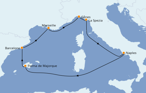 Itinéraire de la croisière Méditerranée 7 jours à bord du MSC Fantasia