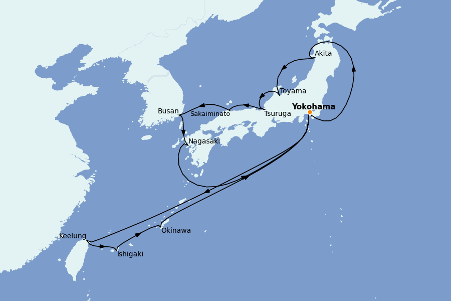 Itinéraire de la croisière Chine, Japon, Hong Kong, Taïwan, Corée du Sud 18 jours à bord du Diamond Princess
