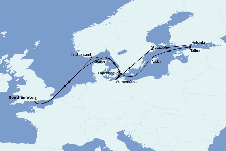 Itinéraire de la croisière Mer Baltique - Russie - Mer du Nord 14 jours à bord du Sky Princess