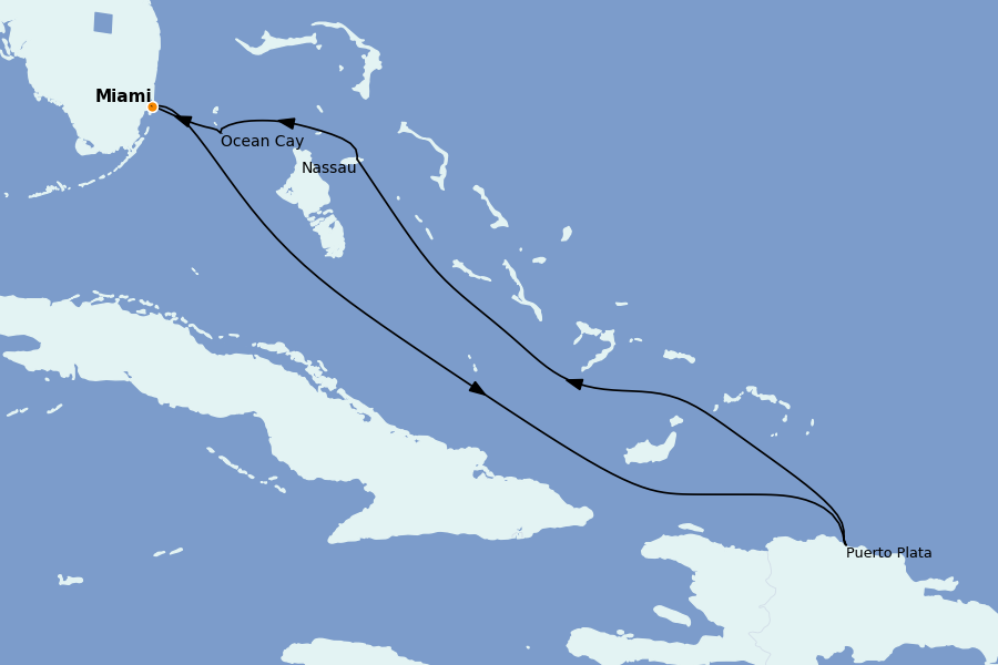 Itinéraire de la croisière Caraïbes de l'Est (Antilles) 7 jours à bord du MSC Divina
