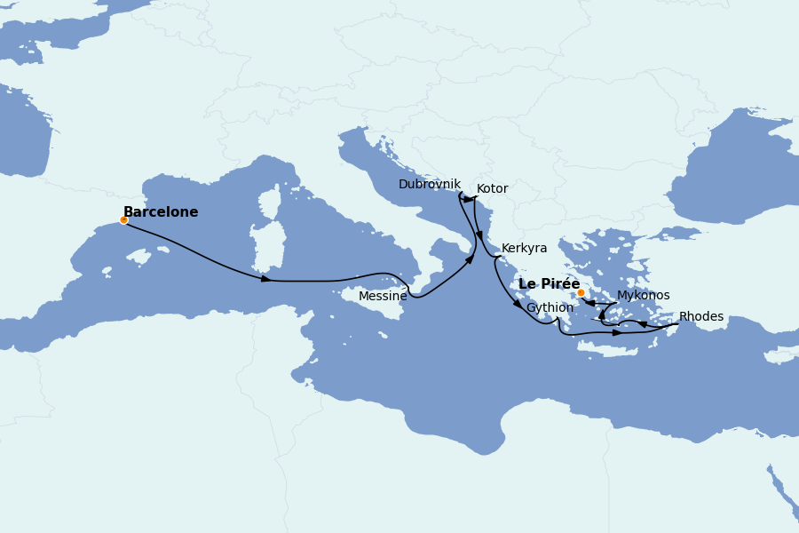 Itinéraire de la croisière Méditerranée Occidentale 12 jours à bord du Seven Seas Voyager
