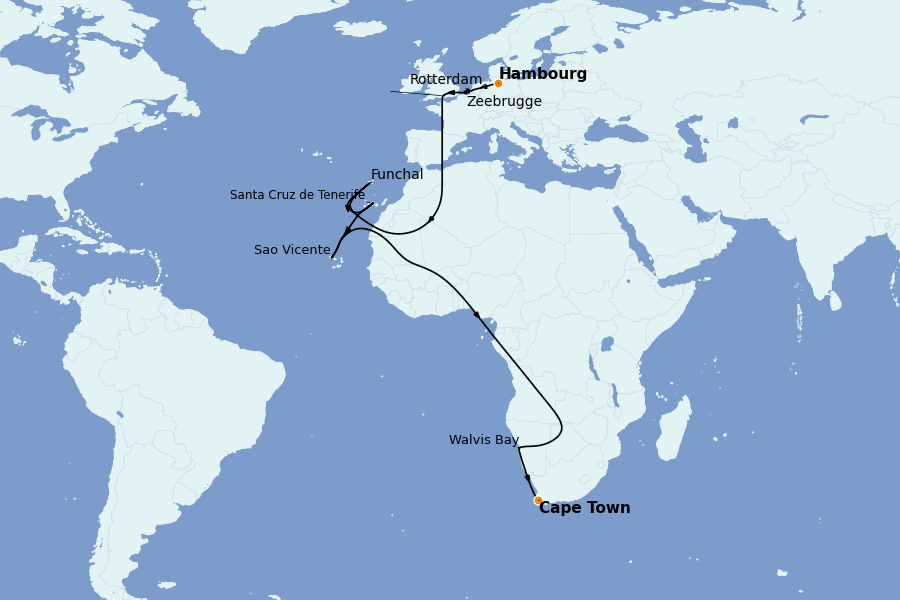 Itinéraire de la croisière Méditerranée Occidentale 25 jours à bord du Queen Anne