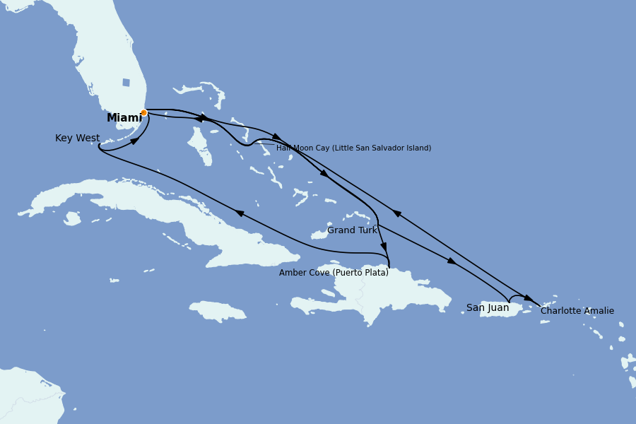 Itinéraire de la croisière Caraïbes de l'Ouest - Mexique, Cuba, Jamaïque 14 jours à bord du Ms Zuiderdam