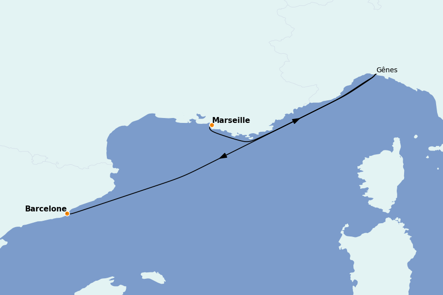 Itinéraire de la croisière Méditerranée Occidentale 2 jours à bord du MSC Splendida
