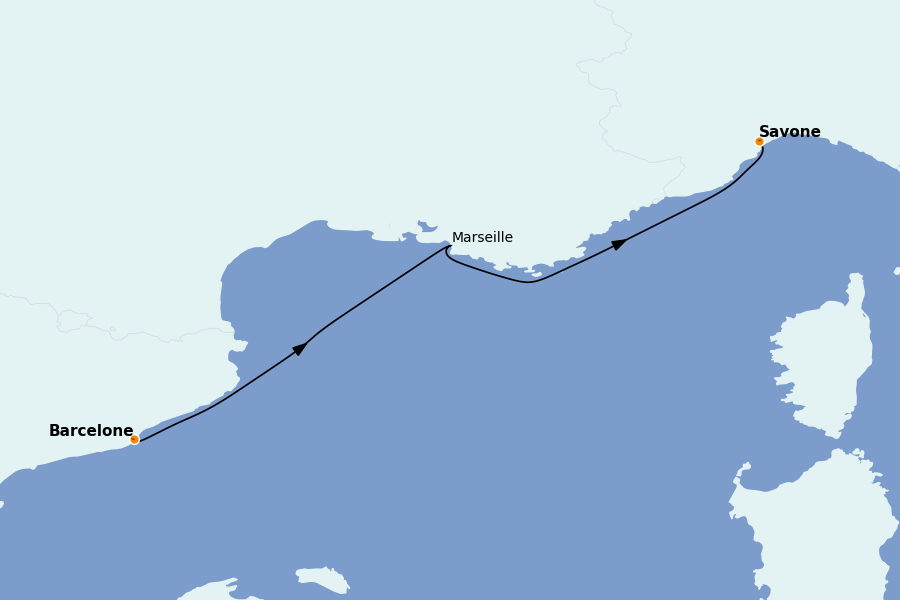 Itinerario del crucero Mediterráneo Occidental 2 días a bordo del Costa Fortuna