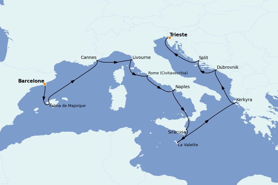 Itinéraire de la croisière Méditerranée Occidentale 11 jours à bord du Norwegian Breakaway