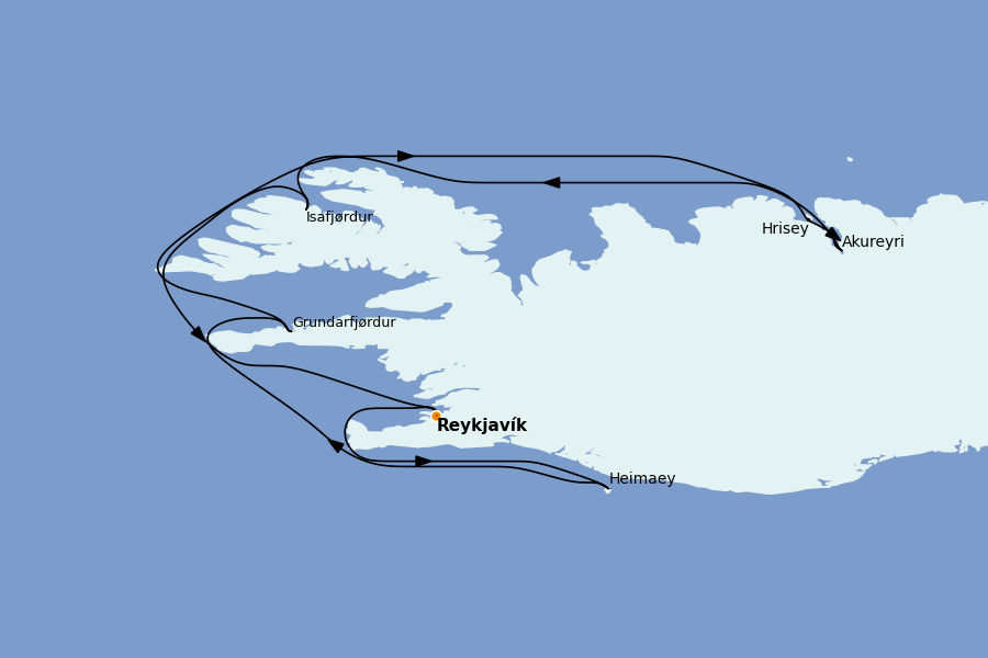 Itinéraire de la croisière Spitzberg, îles Féroé, Groenland, Islande 7 jours à bord du Le Lapérouse