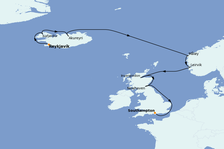Itinéraire de la croisière Fjords Norvégiens et Scandinavie 10 jours à bord du Norwegian Star