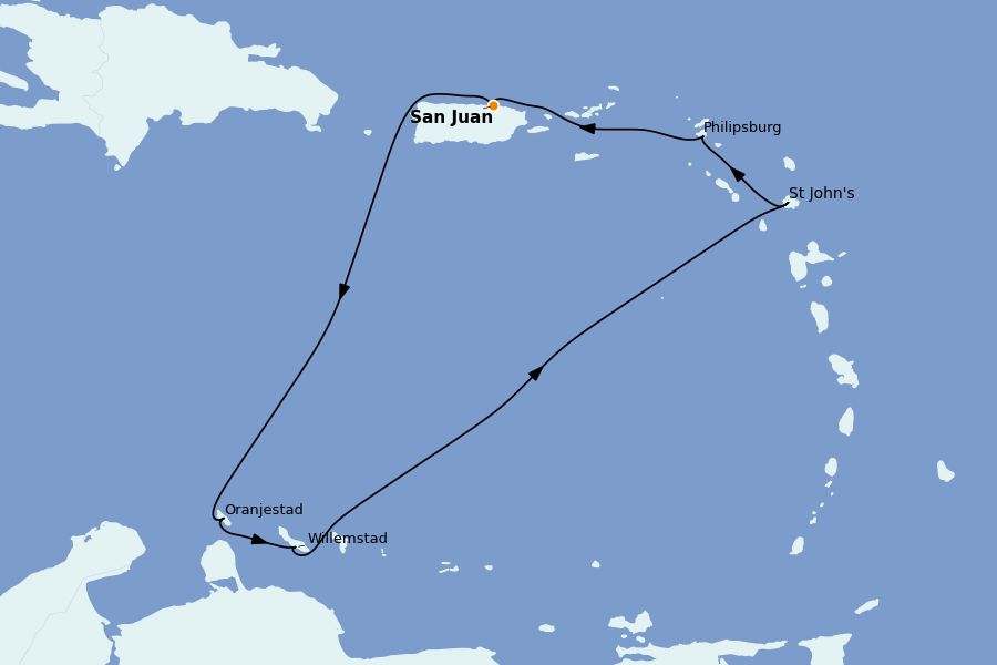 Itinéraire de la croisière Caraïbes de l'Est 7 jours à bord du Valiant Lady