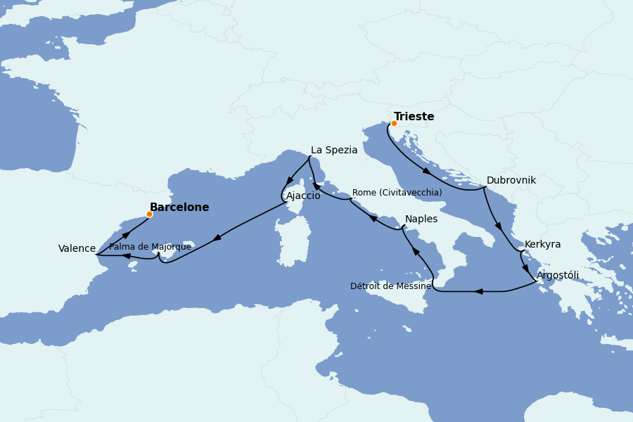 Itinéraire de la croisière Méditerranée Occidentale 14 jours à bord du Queen Elizabeth