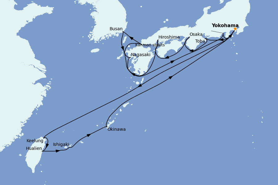 Itinéraire de la croisière Chine, Japon, Hong Kong, Taïwan, Corée du Sud 19 jours à bord du Diamond Princess