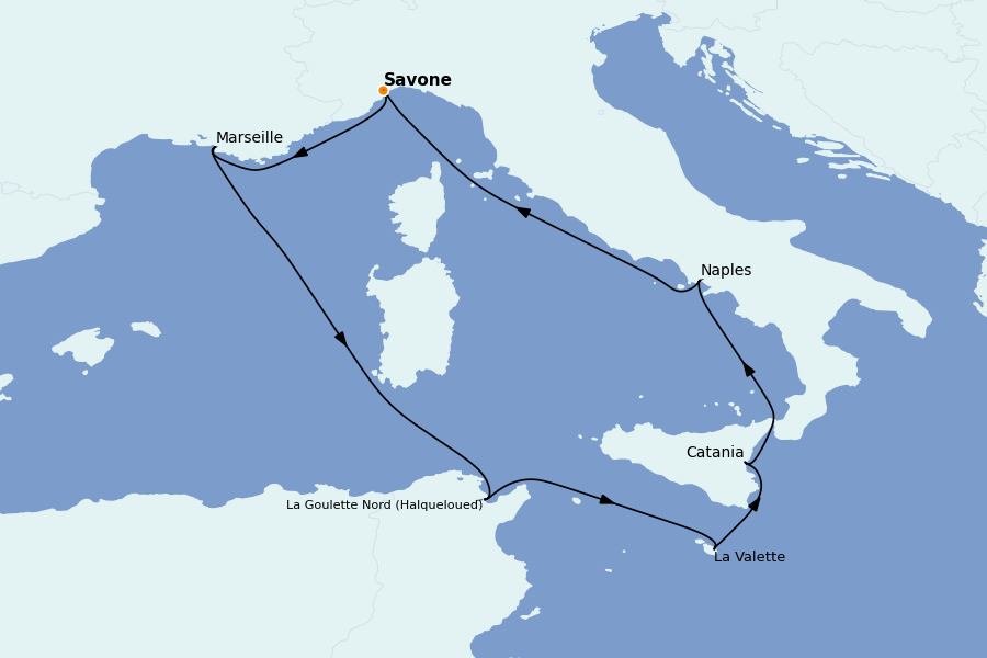 Itinéraire de la croisière Méditerranée Occidentale 7 jours à bord du Costa Fascinosa