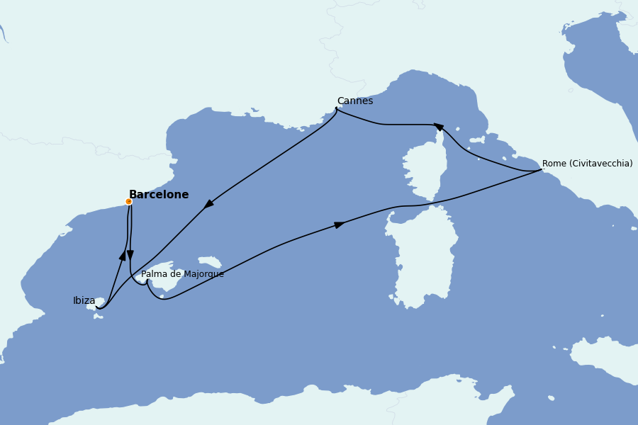 Itinéraire de la croisière Méditerranée Occidentale 7 jours à bord du Valiant Lady