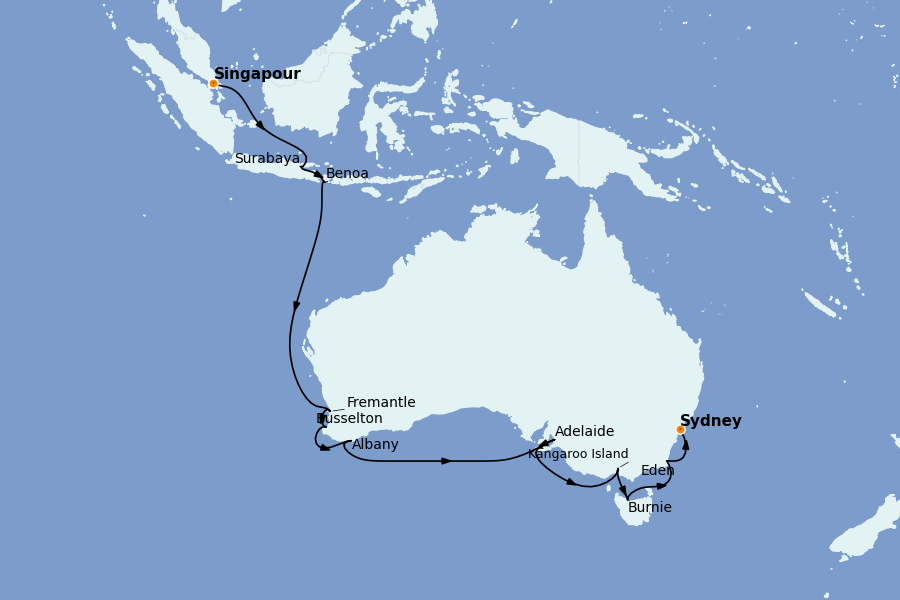 Itinéraire de la croisière Thaïlande, (Bali) Indonésie, Malaisie, Singapour, Vietnam, Birmanie, Philippines 19 jours à bord du Norwegian Spirit