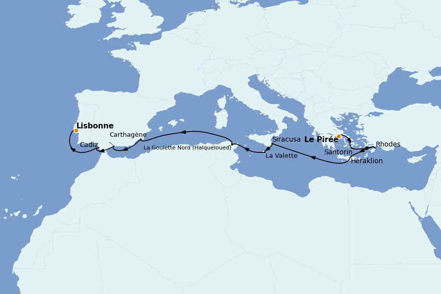 Itinéraire de la croisière Méditerranée Occidentale 14 jours à bord du Silver Whisper