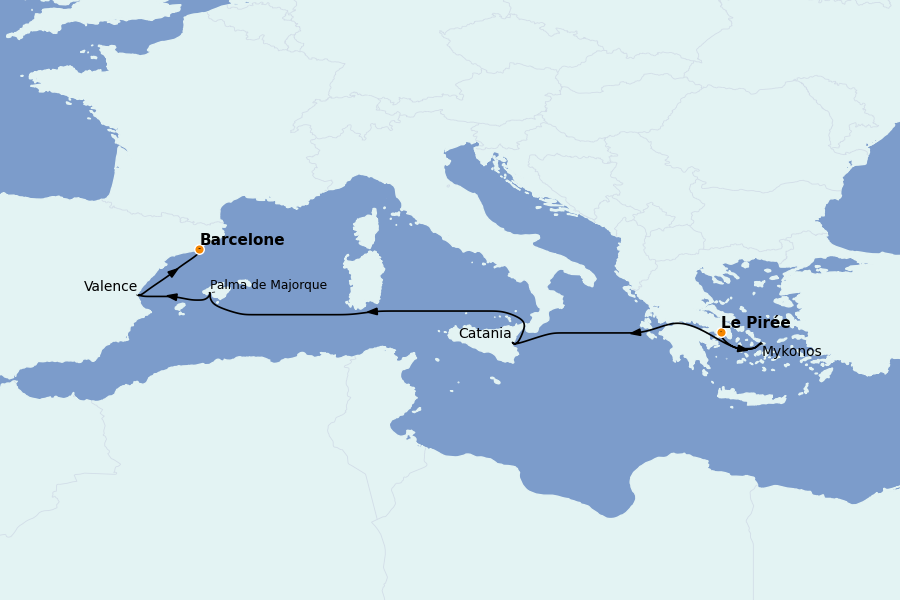 Itinéraire de la croisière Méditerranée Occidentale 7 jours à bord du Resilient Lady