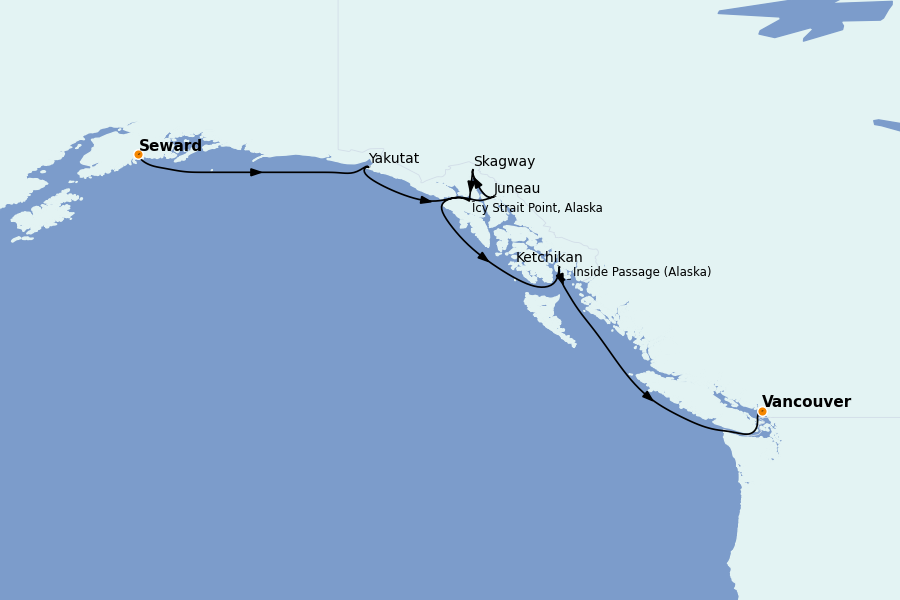 Itinéraire de la croisière Alaska 7 jours à bord du Celebrity Summit