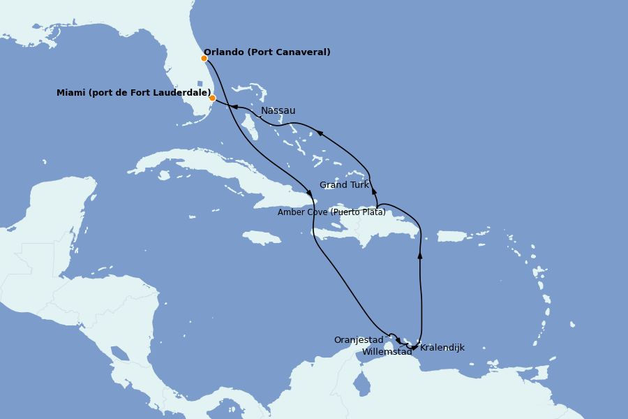 Itinéraire de la croisière Caraïbes de l'Est 12 jours à bord du Caribbean Princess