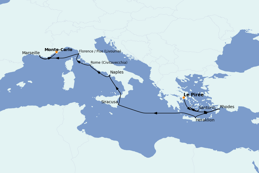 Itinéraire de la croisière Méditerranée Occidentale 10 jours à bord du Vista