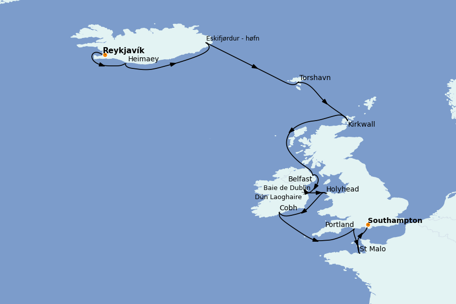 Itinéraire de la croisière Mer Baltique - Russie - Mer du Nord 12 jours à bord du Marina