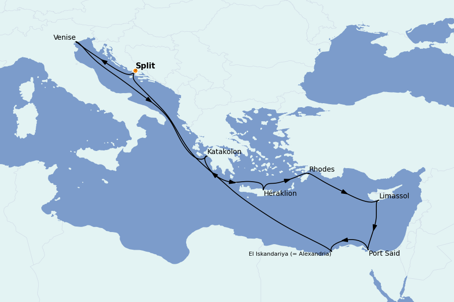 Itinéraire de la croisière Méditerranée Occidentale 11 jours à bord du MSC Armonia