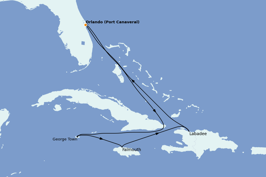 Itinéraire de la croisière Caraïbes de l'Est (Antilles) 6 jours à bord du Adventure of the Seas