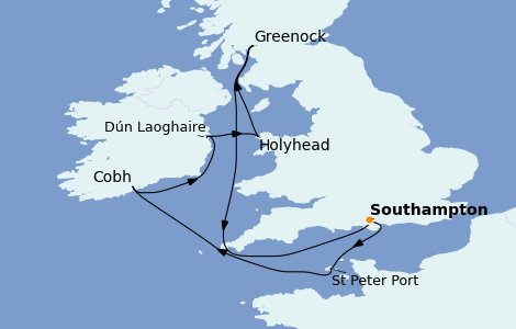 Itinéraire de la croisière Îles Britanniques 8 jours à bord du Emerald Princess