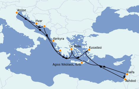 Itinéraire de la croisière Grèce & Adriatique 14 jours à bord du Ms Volendam