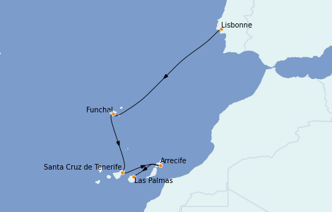Itinéraire de la croisière Îles Canaries 8 jours à bord du Le Dumont d'Urville