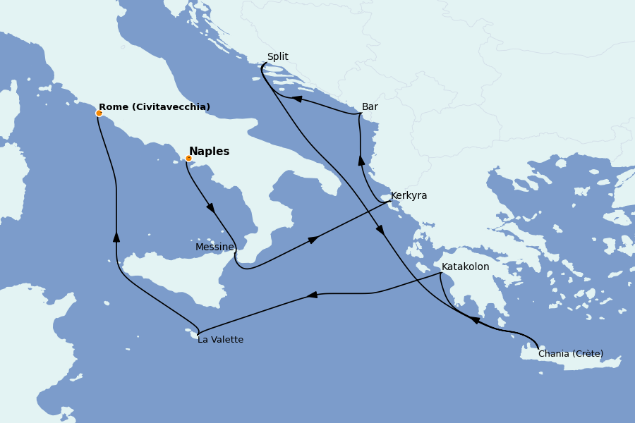 Itinéraire de la croisière Grèce & Adriatique 10 jours à bord du Enchanted Princess