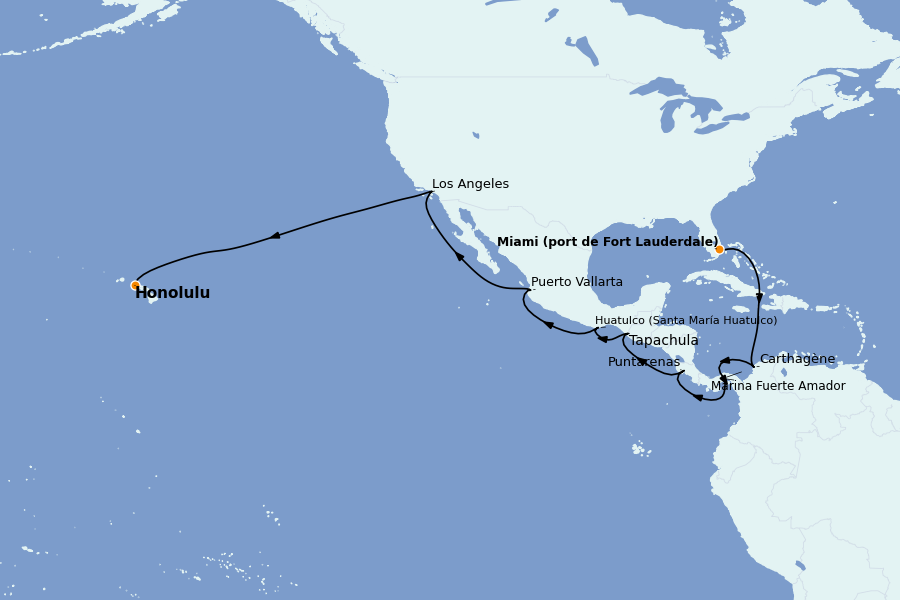 Itinéraire de la croisière Caraïbes de l'Est (Antilles) 22 jours à bord du Coral Princess