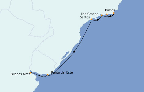 Itinéraire de la croisière Amérique du Sud 7 jours à bord du Norwegian Star
