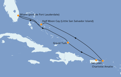 Itinéraire de la croisière Caraïbes de l'Est 7 jours à bord du Ms Eurodam