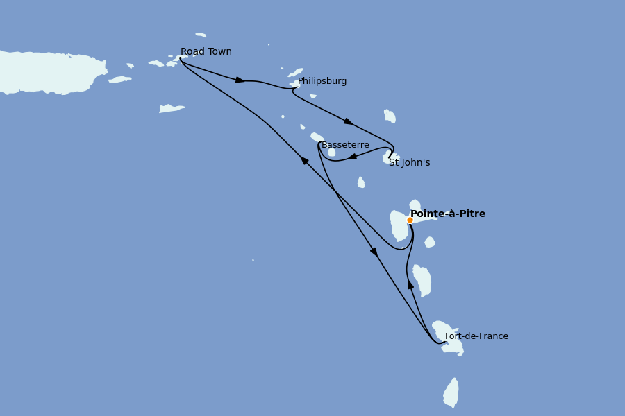 Itinéraire de la croisière Caraïbes de l'Est 7 jours à bord du MSC Virtuosa