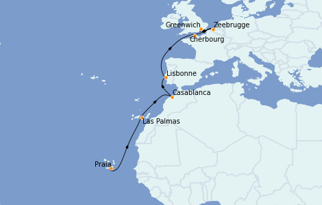 Itinéraire de la croisière Îles Canaries 12 jours à bord du Seabourn Venture