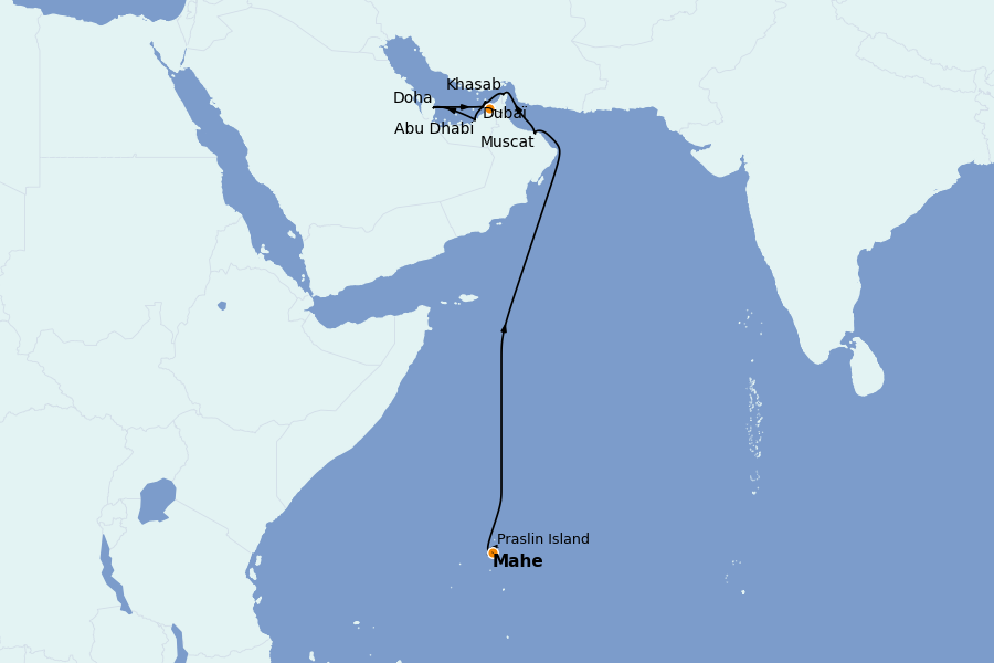 Itinerario del crucero OCÉANO ÍNDICO - ÁFRICA 17 días a bordo del Silver Shadow