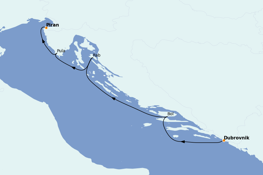 Itinéraire de la croisière Grèce & Adriatique 7 jours à bord du L'Austral