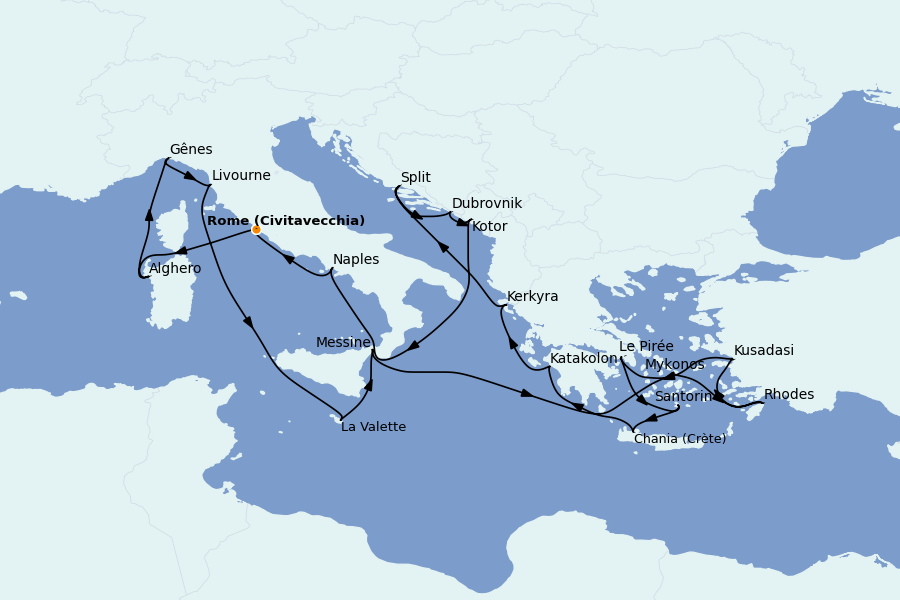 Itinéraire de la croisière Méditerranée Occidentale 21 jours à bord du Enchanted Princess