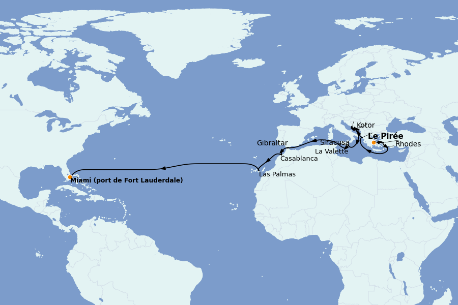 Itinéraire de la croisière Méditerranée Occidentale 25 jours à bord du Island Princess