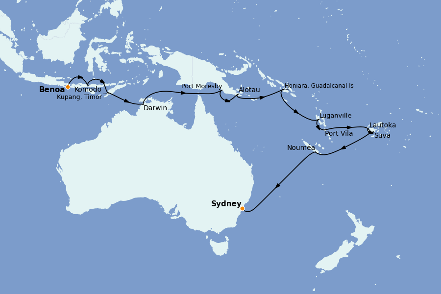 Itinéraire de la croisière Thaïlande, (Bali) Indonésie, Malaisie, Singapour, Vietnam, Birmanie, Philippines 21 jours à bord du Riviera
